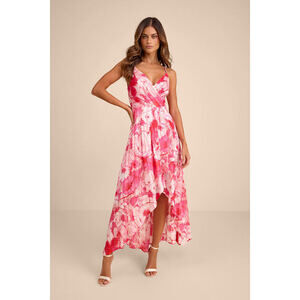 Lulus An Enchanting Dream Pink Multi Print High-low Maxi Dress - Size L NWOT